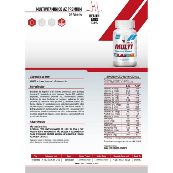 Multivitamínico A-Z Premium - Health Labs - Image 2